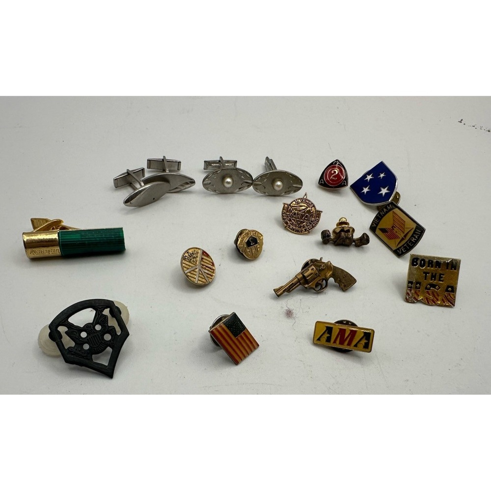 Vintage Accessory Lot Cufflinks Lapel Pins American Flag Mixed Set